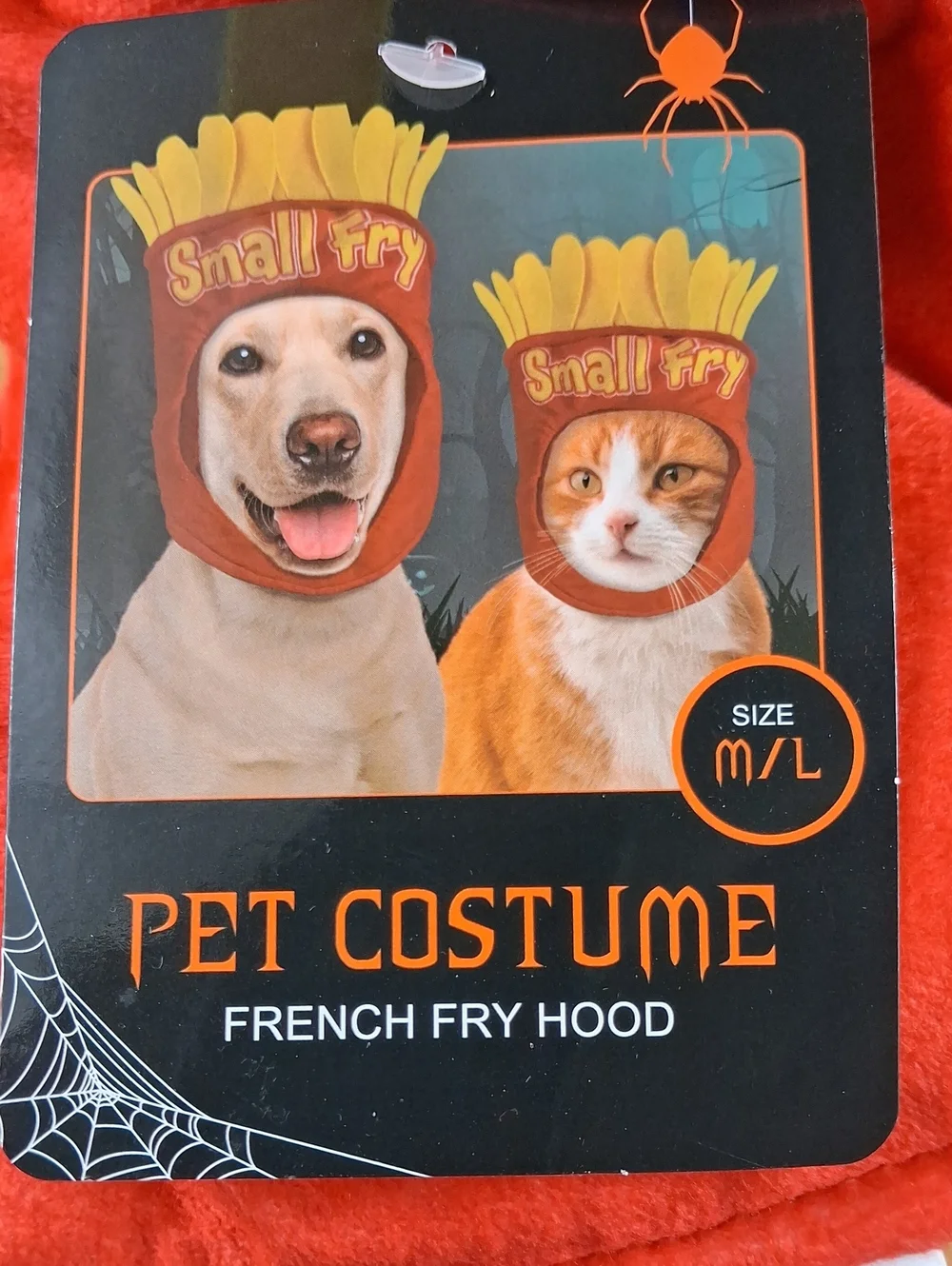 Pet Costume Frenchy Fry Hood Cat Or Dog Halloween Adjustable Velcro Back M/L